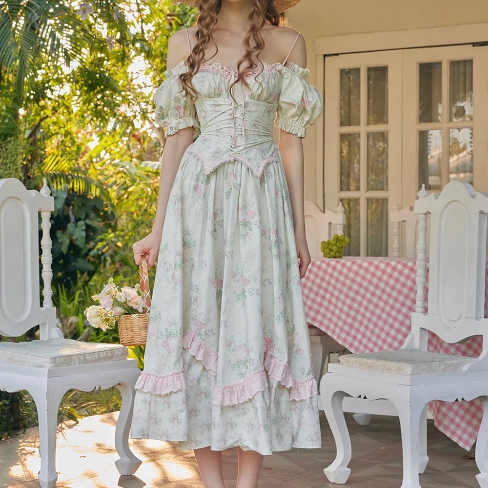 Lacemade fleur poetry corset dress fairycore cottage kawaii fairy floral Lolita
